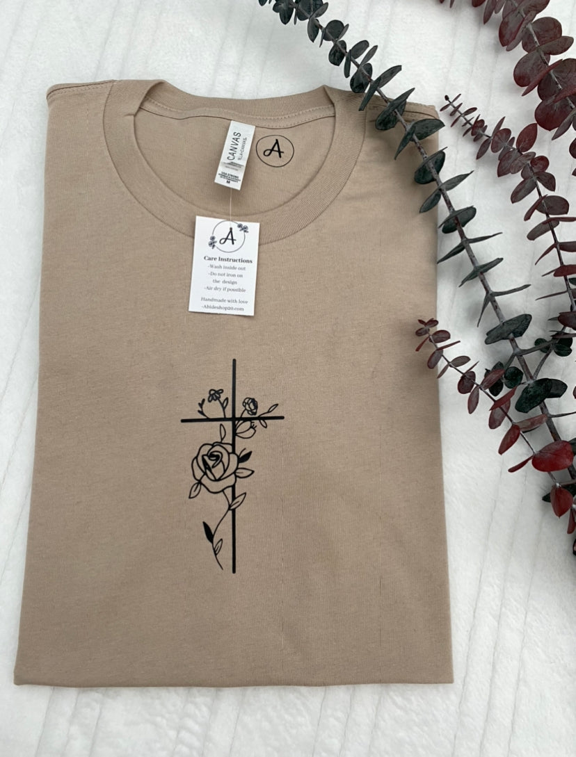 Floral Cross Tan Shirt